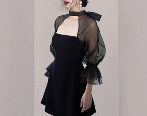 2023新款法式轻奢气质名媛宴会性感黑色赫...