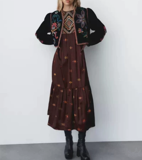 ZARA 女装 刺绣迷笛连衣裙 05107...