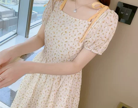 2023高级雪纺碎花甜美复古高腰温柔风小众...