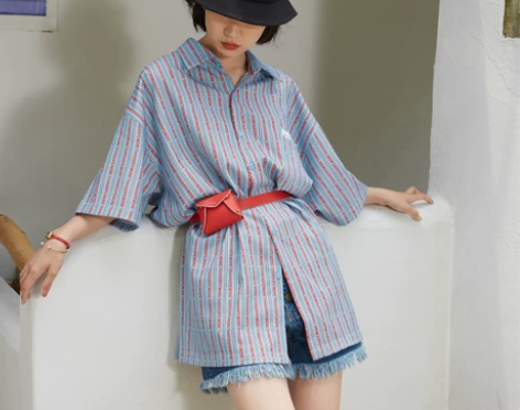 森宿夏季新款宽松韩版收腰港风A字POLO领...