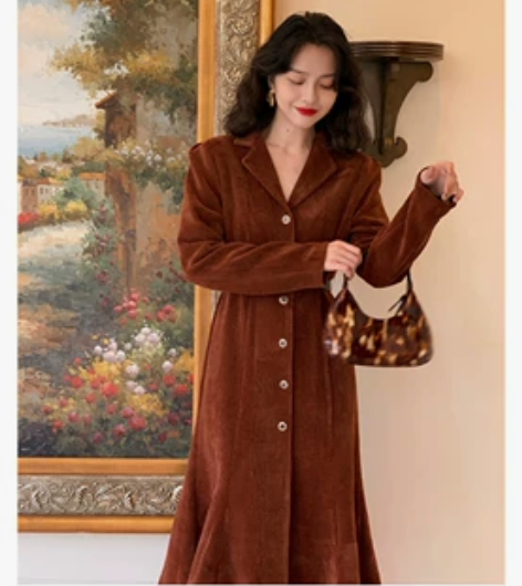 酒午港风复古2020冬季新款雪尼尔加厚连衣...