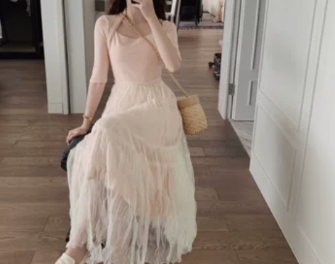 Ptree 芭蕾风裙子夏性感高腰修身法式复...