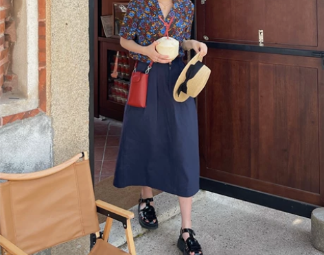 EH STORE 日系A字高腰工装风半身裙...