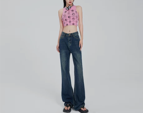 仙吾依美式复古微喇牛仔裤女春秋时髦水洗高级...