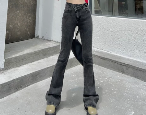 启遇微喇叭牛仔裤女高腰显瘦2022年秋冬新...