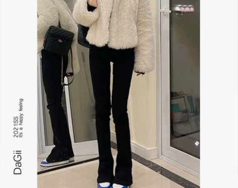 黑色微喇叭牛仔裤女2023年新款早春高腰修...