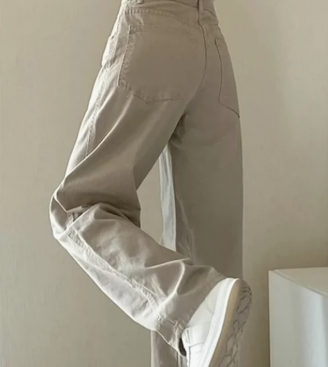 卡其色高腰牛仔裤 裤长105 腰围68 感...