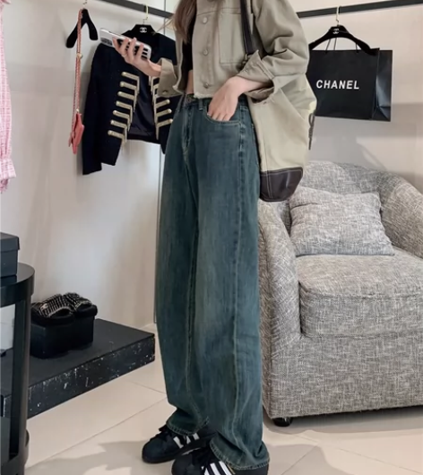 ZAVK2023春夏新品高腰直筒阔腿牛仔裤...