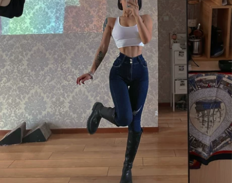 水洗高腰紧身弹力牛仔裤质感好显瘦提臀推荐收...