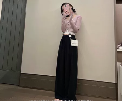 YUYUREAL-空气感拖地裤 窄版阔腿裤...