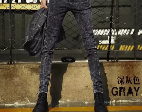 高级灰薄款弹力修身牛仔裤男显瘦铅笔裤学生加...