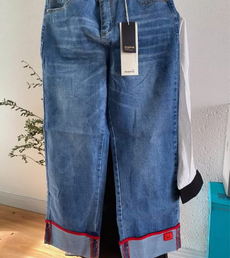 [闪亮]牛仔阔腿裤女韩版高腰显瘦 [火]宽...