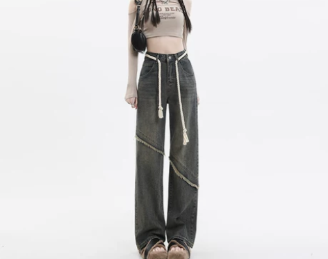 MGHG美式阔腿牛仔裤女高腰宽松直筒裤20...