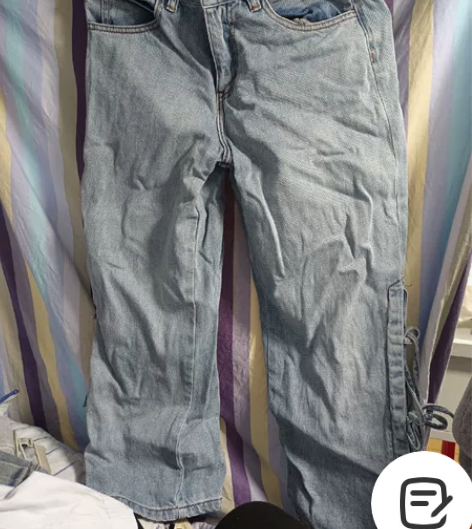 阔色七分牛仔裤直筒系绳裤子女 闲置 M码 ...