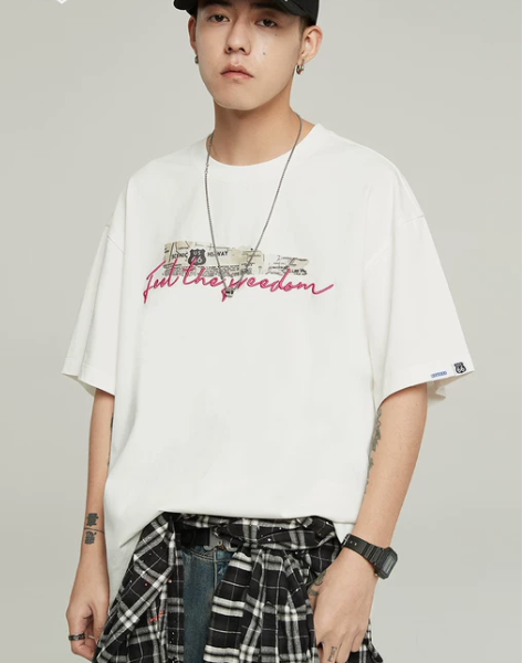 夏季情侣装短袖潮牌白色纯棉美式复古刺绣百搭...