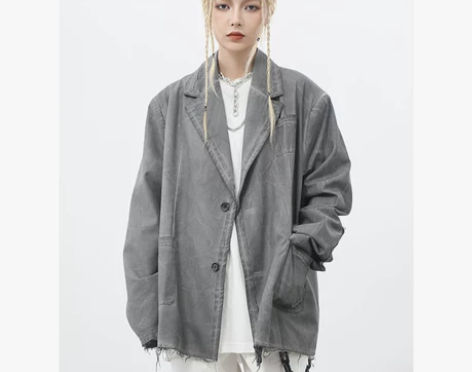 Almo1994暗黑炸街西装外套男宽松水洗...