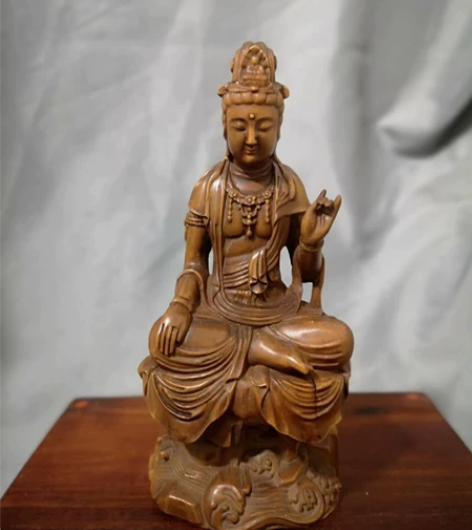 日本回流木雕摆件雕像摆件佛像观音菩萨像木雕摆件，小叶黄杨木材...