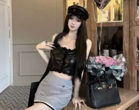 花边皮小众吊带背心小香风半裙短款甜辣夏款无...