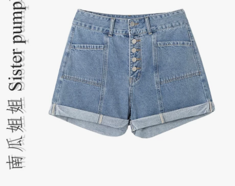 马西西 金属排扣牛仔短裤女夏高腰显瘦…版型...
