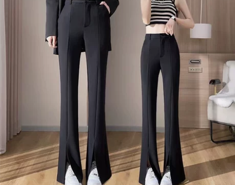 正品哥弟新款2023韩版高腰显瘦开叉微喇直...