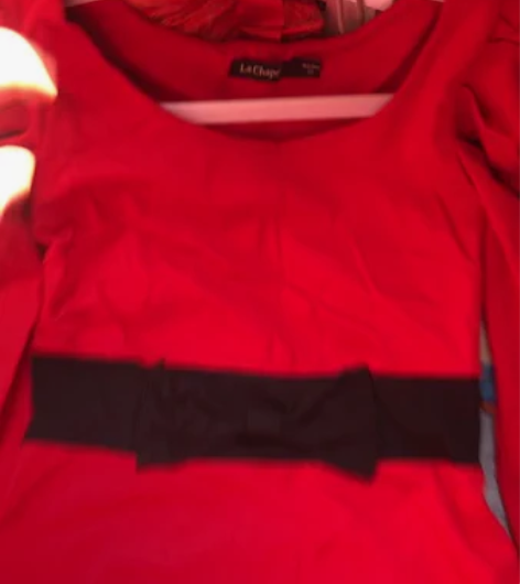 拉夏贝尔圣诞款连衣裙蝴蝶结泡泡袖M160穿...