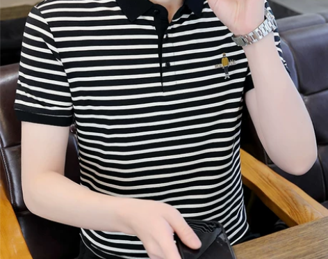 条纹polo衫男2023新款夏季上衣短袖t...