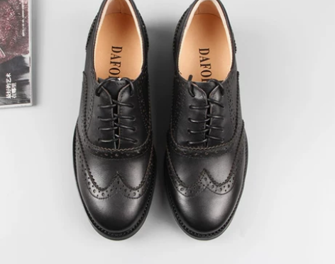 布洛克女鞋英伦小皮鞋女牛津单鞋圆头系带平底...