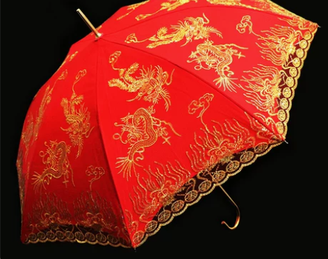 红伞婚庆结婚出嫁伞蕾丝花边刺绣中式婚礼长柄...