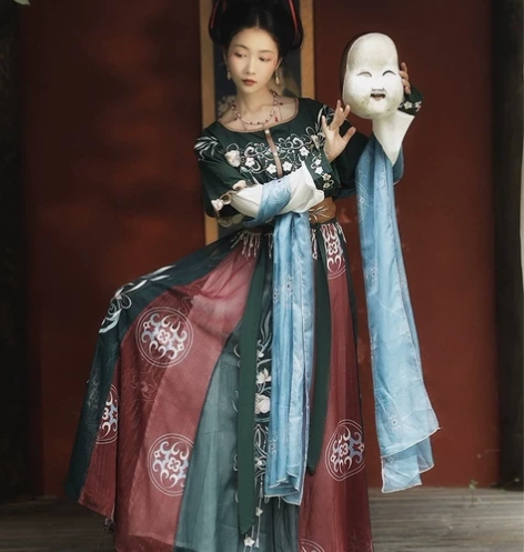 耀春原创汉服女正品花瑶归唐制坦领三件套中国...