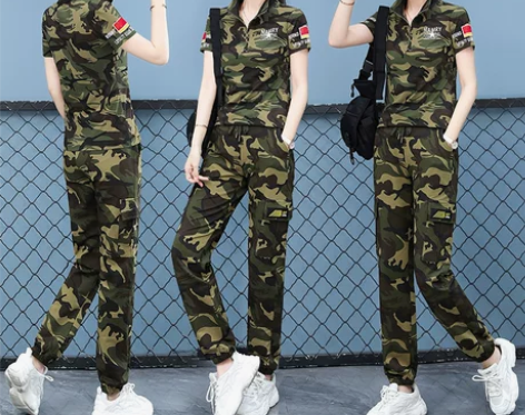 迷彩套装女春夏新款弹力显瘦户外运动休闲两