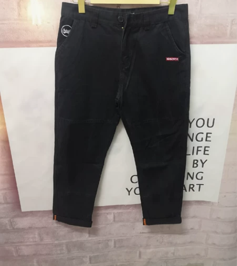 国内品牌圆单黑色锥形9分休闲裤！手工测量腰...