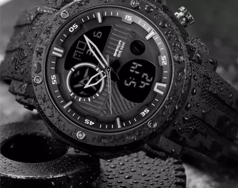 三达多功能双显夜光电子表防水户外登山男士表...