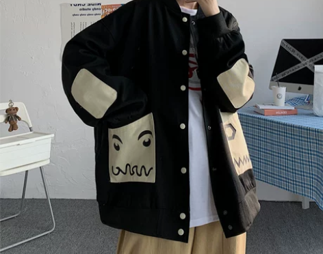 潮牌宽松夹克男韩版学院风休闲印花棒球服外套...