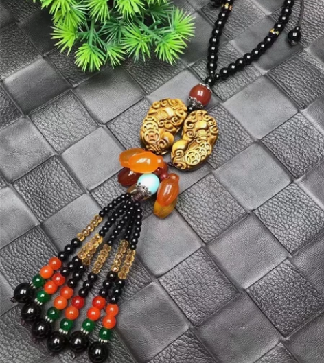 天然虎眼石貅配玉髓挂饰！车挂 可挂家里！实...