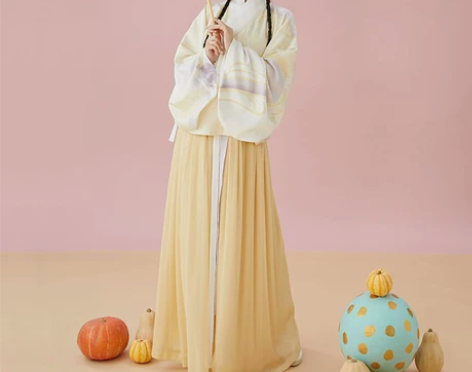 十三余汉服[流风回雪]粉色印花交领短衫+一...