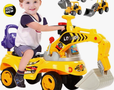 大号儿童挖掘机可骑可坐滑行车挖土机学步车扭...