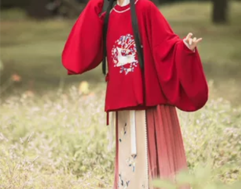 慕夕情裳呦呦鹿鸣明制圆领袍补服百褶裙三件白...