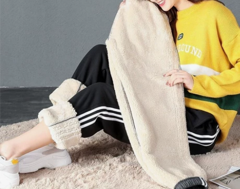 全新 冬季加绒加厚仿羊羔绒裤子女学生韩版百...