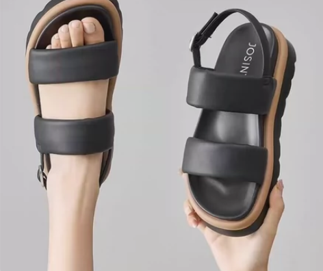 卓诗尼2023夏季新款厚底一字带露趾沙滩运...