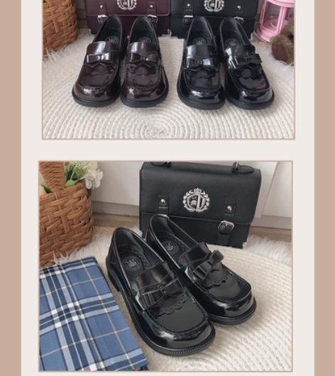 ?栗原熊 小方熊现货 黑色圆方头jk制服鞋...