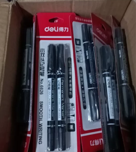 得力6824小双头记号笔 黑色记号笔勾线笔...