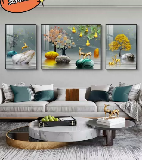 客厅装饰画高档轻奢大气沙发背景墙挂画三联画...