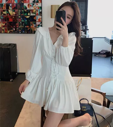 全新！ 芒乐町新款绑带桔风连衣裙 风格：韩...