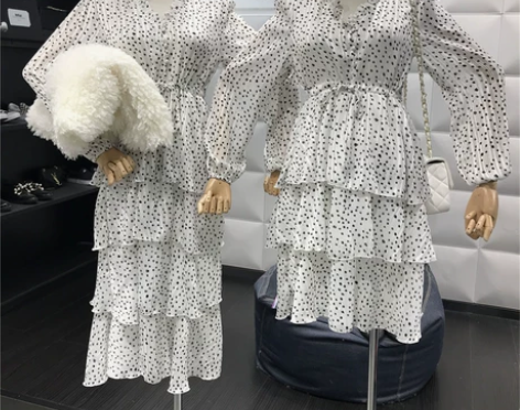 2018秋冬新款时尚气质V领波点层层蛋糕裙...