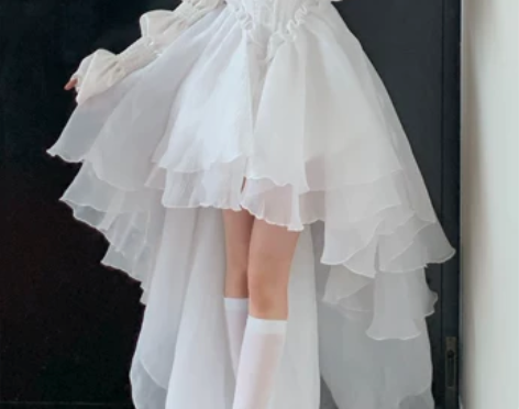 法式白色前短后长夏季公主风蓬蓬裙拖尾生日成...