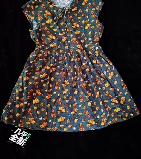 碎花纯棉连衣裙2021春夏新款复古短款坎袖...