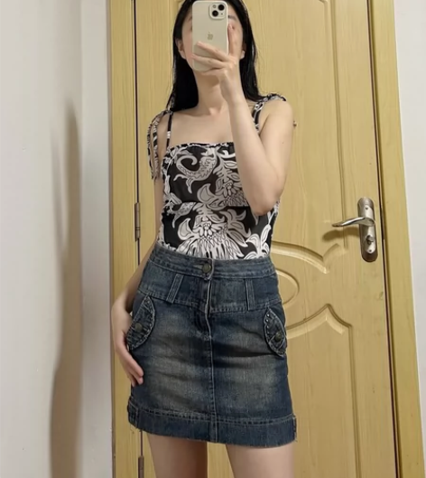 1.vintage韩国制工装风辣妹包臀牛仔...