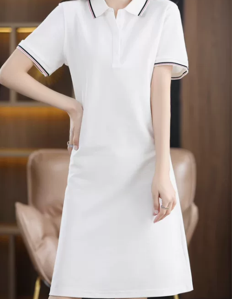 100%纯棉POLO领衬衫连衣裙女23春夏...
