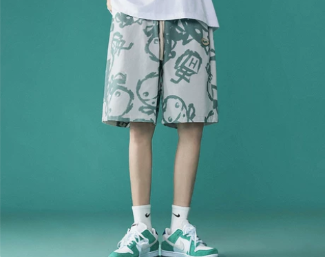 @港仔文艺男 印花休闲短裤夏宽松百搭直筒i...