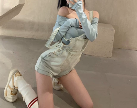 2022年春夏季牛仔背带裤女小个子薄款阔腿...